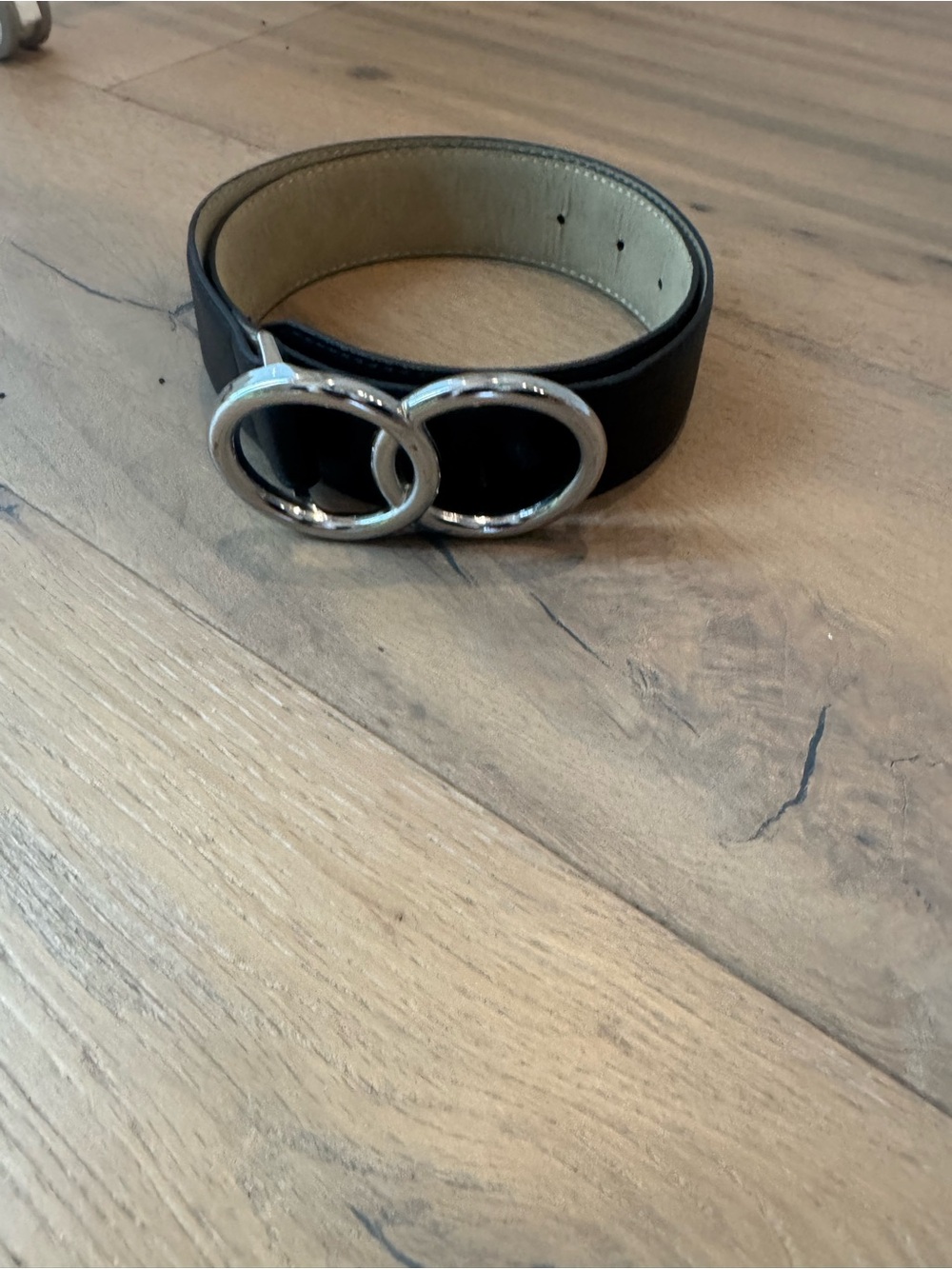 Express Black Belt with Silver Double-Ring Buckle